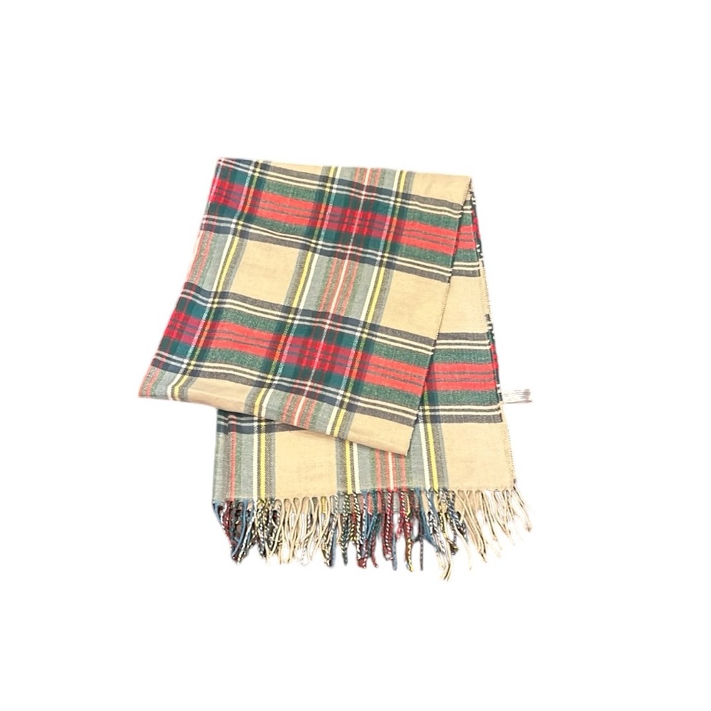 Plaid Tan Red Green Soft Scarf
